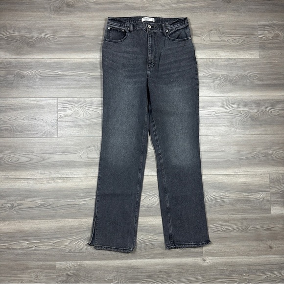 Abercrombie The 90's Straight Ultra High Rise Dark Gray Jeans with Split Hem - Picture 1 of 3